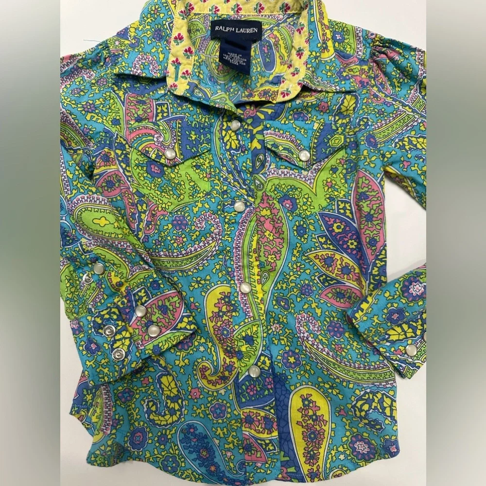 Ralph Lauren Girl Paisley flower pearl snap‎ long sleeve 100 cotton shirt 2T